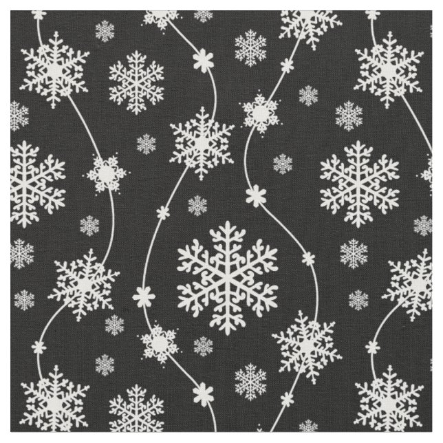 Elegante Schwarz-Weiß-Schneeflocken Stoff (Nahaufnahme)