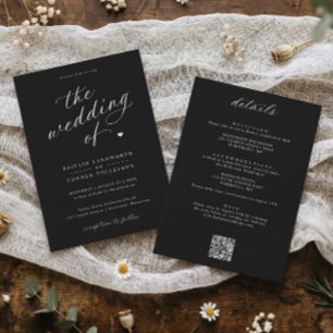 Elegante Schwarz-Weiß-Schrift Hochzeit Alles in Ei Einladung