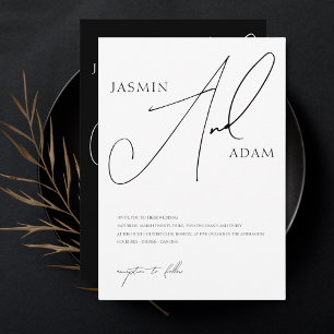 Elegante Schwarz-Weiß-Schrift-Typografie-Hochzeit Einladung
