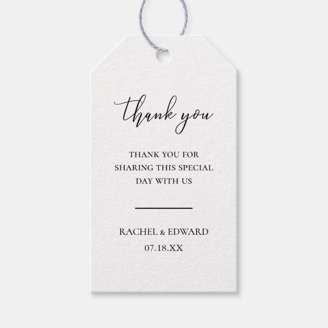 Elegante Schwarz-Weiß-Script-Hochzeit Geschenkanhänger (Vorderseite)