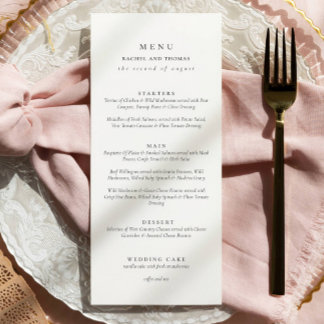 Elegante Schwarz-Weiß-Script-Hochzeit Menükarte