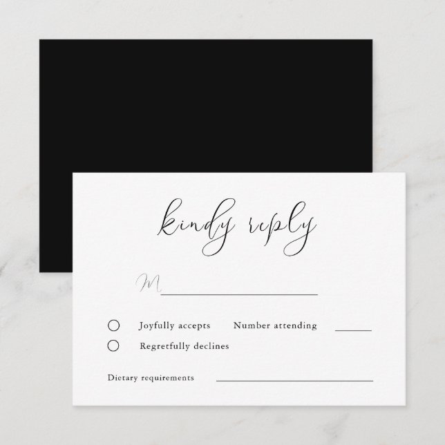 Elegante Schwarz-Weiß-Script-Hochzeit RSVP Karte (Vorne/Hinten)