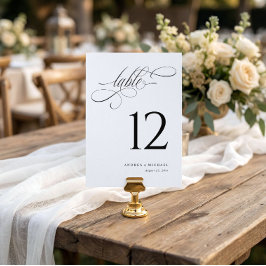 Elegante Schwarz-Weiß-Script-Hochzeiten-Tischnumme Einladung
