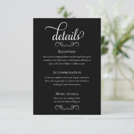 Elegante Schwarz-Weiß-Script-Hochzeitsdetails Begleitkarte