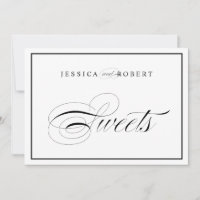 Elegante Schwarz-Weiß-Script-Süßigkeiten Hochzeits
