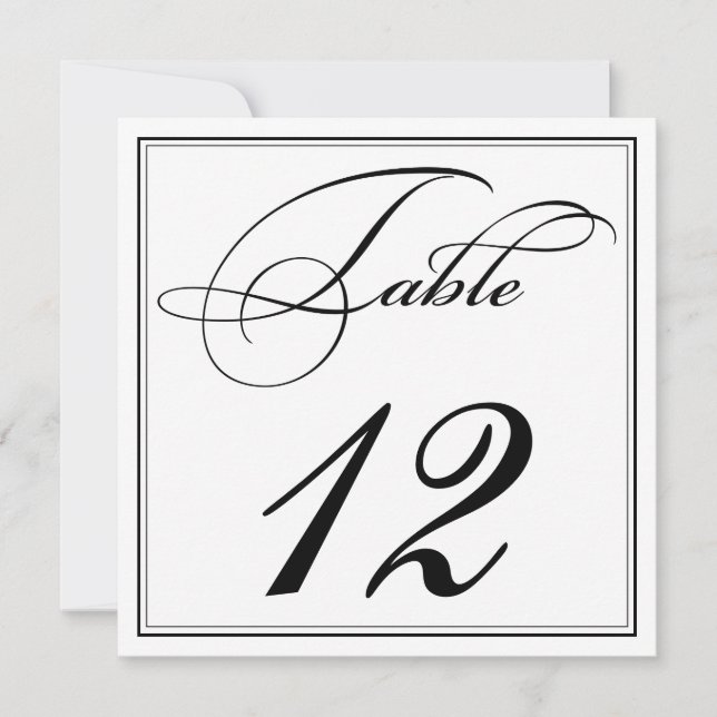 Elegante Schwarz-Weiß-Script-Tischnummer-Karten Einladung (Vorderseite)