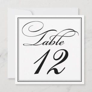 Elegante Schwarz-Weiß-Script-Tischnummer-Karten Einladung