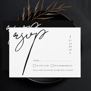 Elegante Schwarz-Weiß-Script-Typografie-Hochzeit RSVP Karte