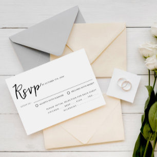 Elegante Schwarz-Weiß-Script-Wahl Hochzeit RSVP Karte