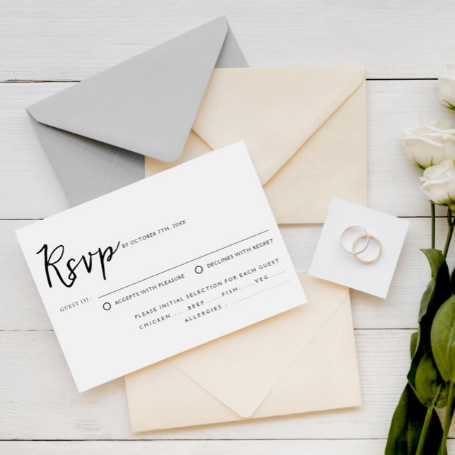 Elegante Schwarz-Weiß-Script-Wahl Hochzeit RSVP Karte (Von Creator hochgeladen)