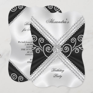 Elegante Schwarz-Weiß-Seiden-Schmuck-Jubiläums-Par Einladung
