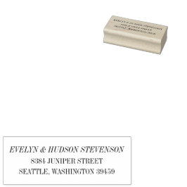 Elegante Schwarz-Weiß-Serifen-Hochzeits-Rücksendea Gummistempel