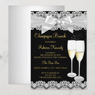 Elegante Schwarz-Weiß-Spitze-Champagner-Brunch-Ein Einladung