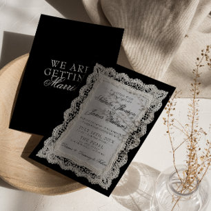 Elegante Schwarz-Weiß-Spitze-Old-Money-Hochzeit Einladung