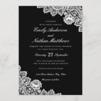 Elegante Schwarz-Weiß-Spitzen-Hochzeit Einladung