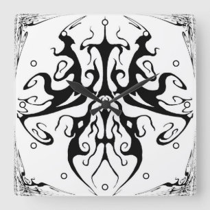 Elegante Schwarz-Weiß-Stammesmaske Abstract Quadratische Wanduhr