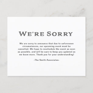 Elegante Schwarz-Weiß-Stornierung Ankündigungspostkarte