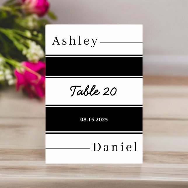 Elegante Schwarz-Weiß Streifen Delikate Hochzeit Tischnummer (Von Creator hochgeladen)
