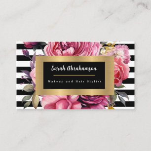 Elegante Schwarz-Weiß-Streifen, floral Visitenkarte