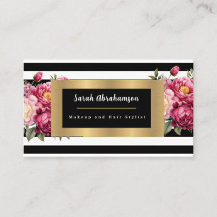 Elegante Schwarz-Weiß-Streifen, floral Visitenkarte