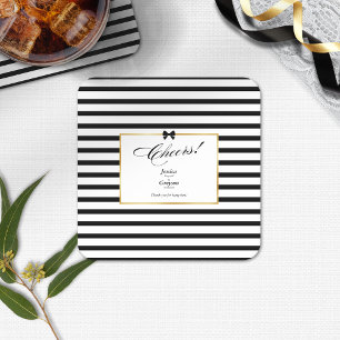 Elegante Schwarz Weiß Streifen Gold Rahmen Hochzei Rechteckiger Pappuntersetzer