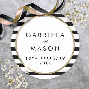 Elegante Schwarz-Weiß-Streifen Goldene Hochzeit Runder Aufkleber
