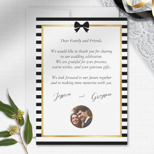 Elegante Schwarz-Weiß-Streifen-Goldrahmen-Hochzeit Dankeskarte