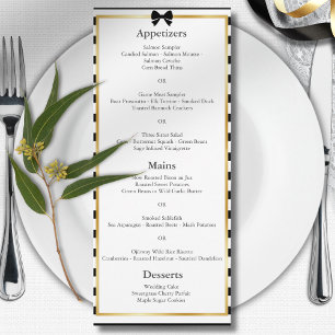 Elegante Schwarz-Weiß-Streifen Goldrahmen Hochzeit Menükarte