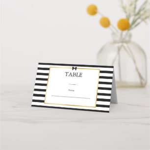 Elegante Schwarz-Weiß-Streifen-Goldrahmen-Hochzeit Platzkarte