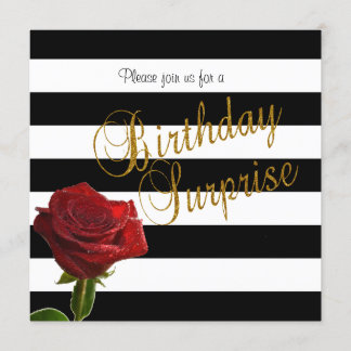 Elegante Schwarz-Weiß-Streifen und Rote Rosen Einladung
