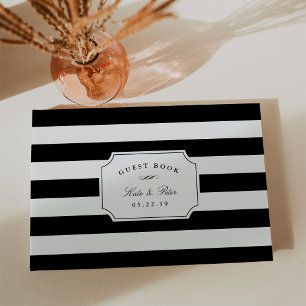 Elegante Schwarz-Weiß-Streifenhochzeit Gästebuch