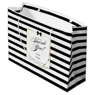 Elegante Schwarz-weiß Stripe-Goldrahmen-Hochzeit Große Geschenktüte