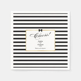 Elegante Schwarz-weiß Stripe-Goldrahmen-Hochzeit Serviette