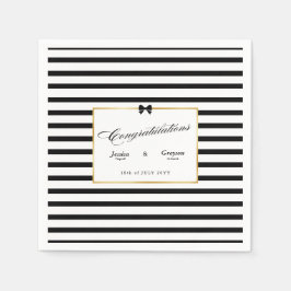 Elegante Schwarz-weiß Stripe-Goldrahmen-Hochzeit Serviette