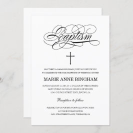 Elegante Schwarz-Weiß-Taufe Einladung