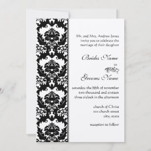 Elegante Schwarz/Weiß Viktorianisch Damask Hochzei Einladung