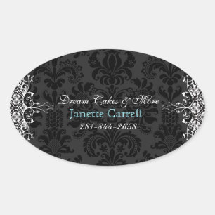 Elegante Schwarz-Weiß-Vintage-Blumendamasken 2 Ovaler Aufkleber
