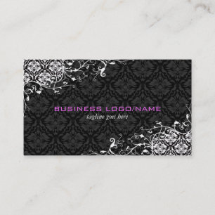 Elegante Schwarz-Weiß- Vintage-Blumendamast Visitenkarte