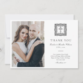 Elegante Schwarz-Weiß-Vintage Christliche Hochzeit Dankeskarte