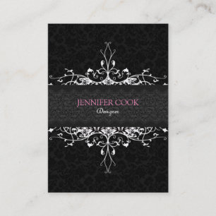Elegante Schwarz-Weiß-Vintage Damaskus-Flora 2 Visitenkarte