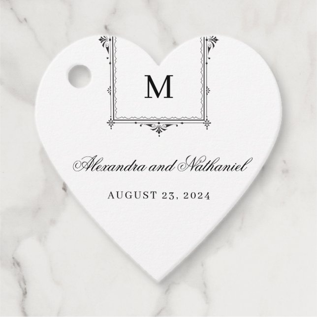 Elegante Schwarz-Weiß-Vintage Monogram-Geschenktas Geschenkanhänger (Vorderseite)