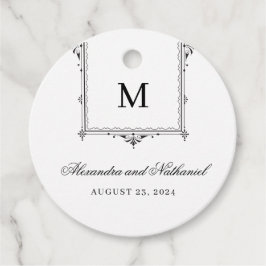 Elegante Schwarz-Weiß-Vintage Monogram-Geschenktas Geschenkanhänger