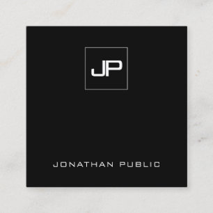 Elegante Schwarz-Weiß-Vorlage für Monogramm Quadratische Visitenkarte