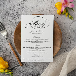 Elegante Schwarz-Weiß-Vorlagen zum Hochzeitsmenü Menükarte