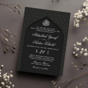 Elegante Schwarz-Weiß-Walima-Islamische Hochzeit Einladung
