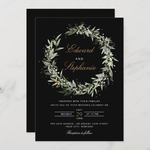 Elegante Schwarz-Weiß-Wasserfarbenwelt Hochzeit Einladung