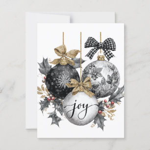 Elegante Schwarz-Weiß-Weihnachtsornamente Aufklebe Postkarte