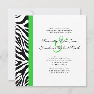 Elegante Schwarz-Weiß Zebra Lime Green Wedding Einladung