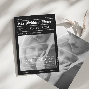 Elegante Schwarz-Weiß-Zeitungsfoto-Hochzeit Einladung
