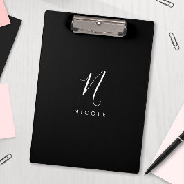 Elegante Schwarz-Weiß-Zwischenablage für Monogramm Klemmbrett